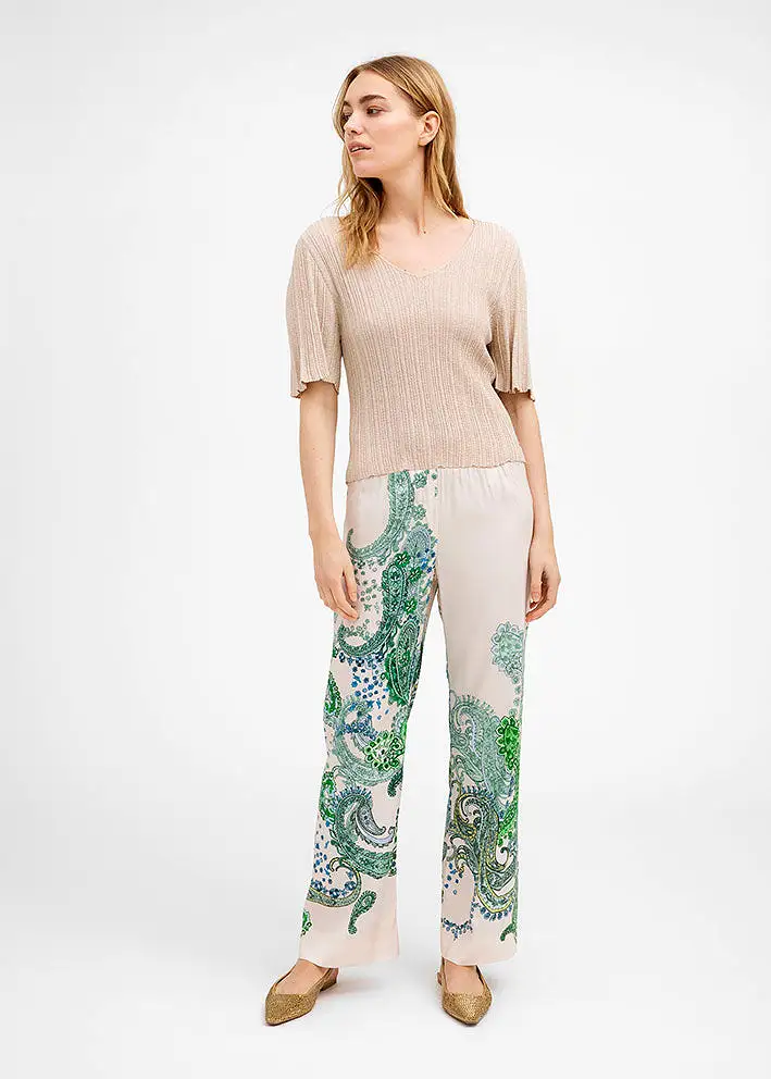 Gustav Bay wide leg pants 49004-83519 Bukser - Pastel w. Green Paisley Print