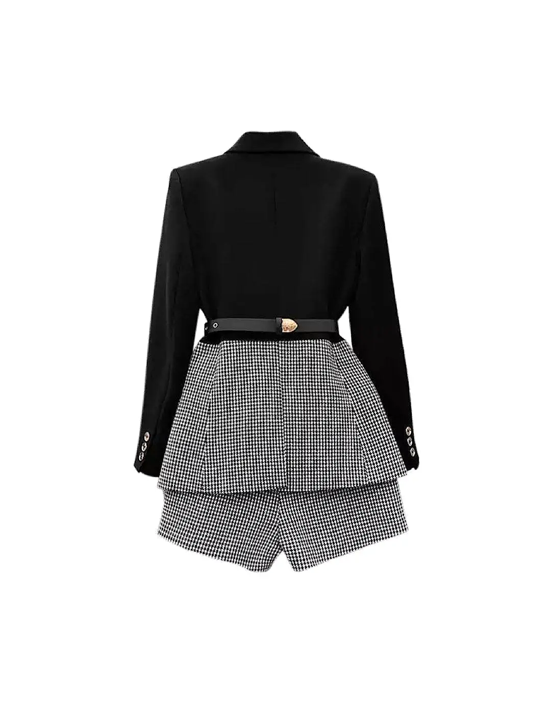 Houndstooth Belted Jacket and Wide Leg Shorts Two Piece Set