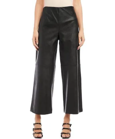 Karen Kane Womens Faux Leather High Rise Wide Leg Pants