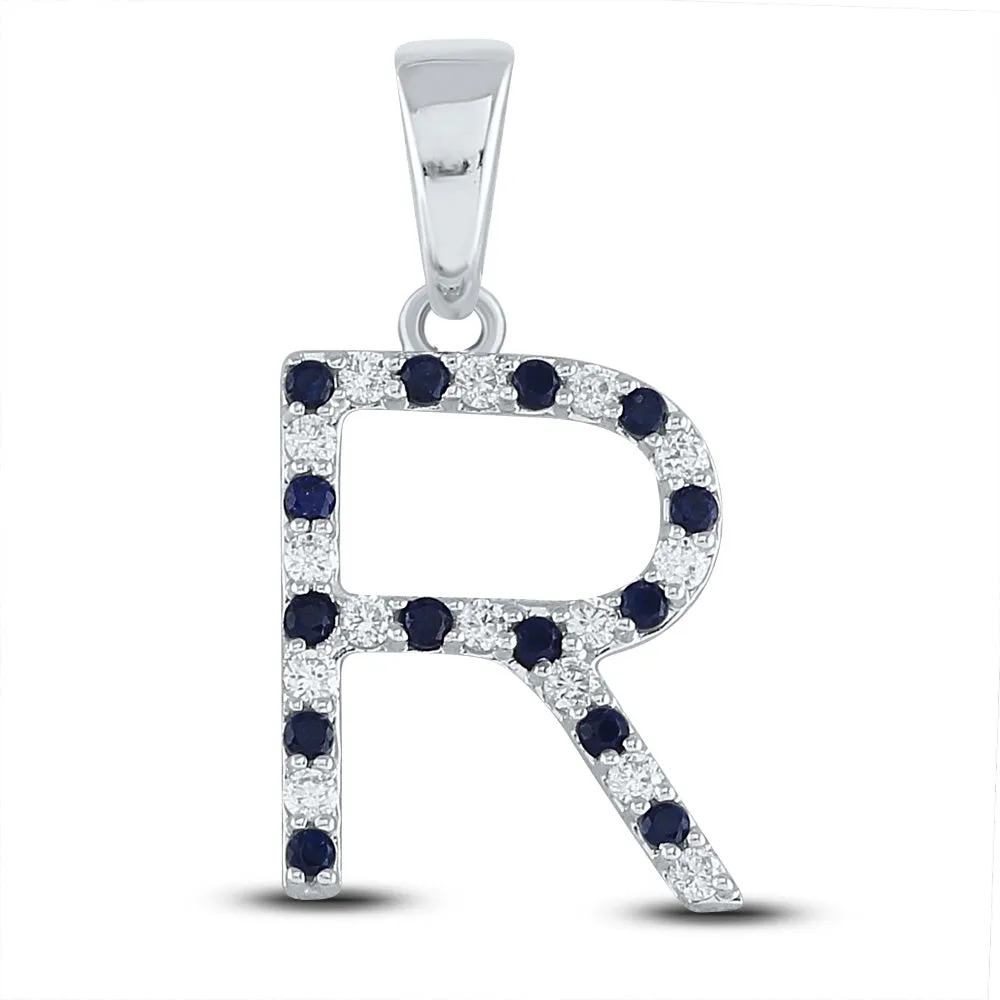 Keene Jewelers 10kt White Gold Womens Round Blue Sapphire Initial R Letter Pendant 1/3 Cttw