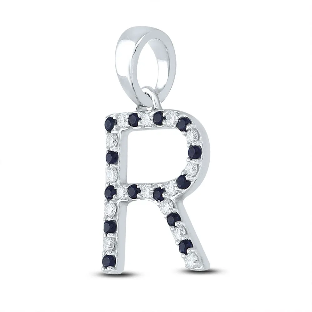 Keene Jewelers 10kt White Gold Womens Round Blue Sapphire Initial R Letter Pendant 1/3 Cttw