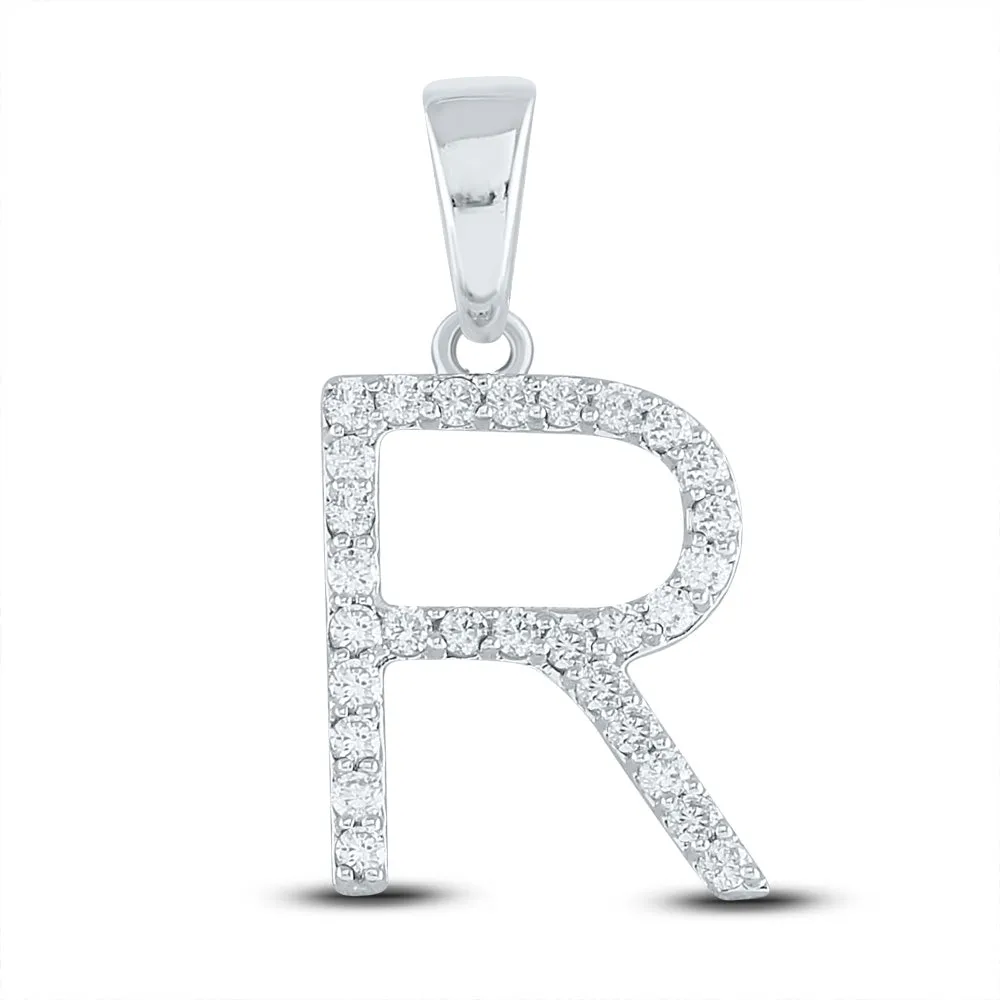 Keene Jewelers 10kt White Gold Womens Round Diamond Initial R Letter Pendant 1/4 Cttw