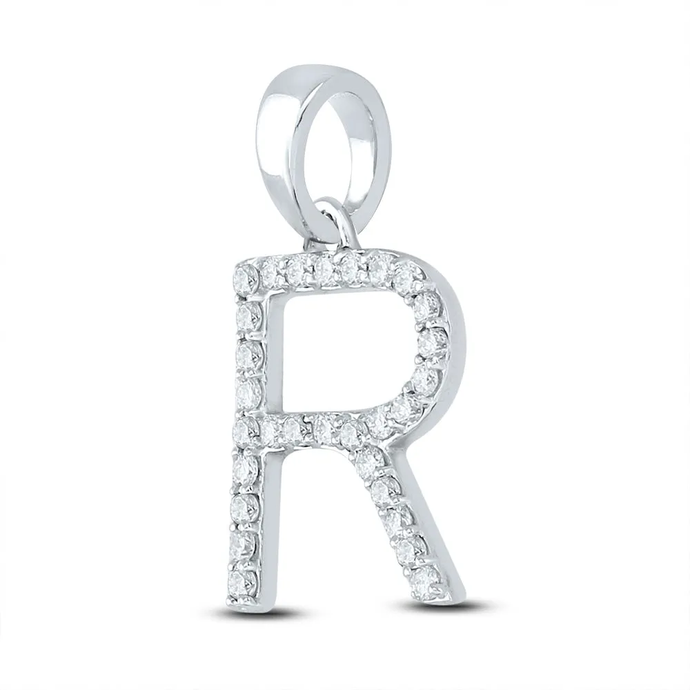 Keene Jewelers 10kt White Gold Womens Round Diamond Initial R Letter Pendant 1/4 Cttw