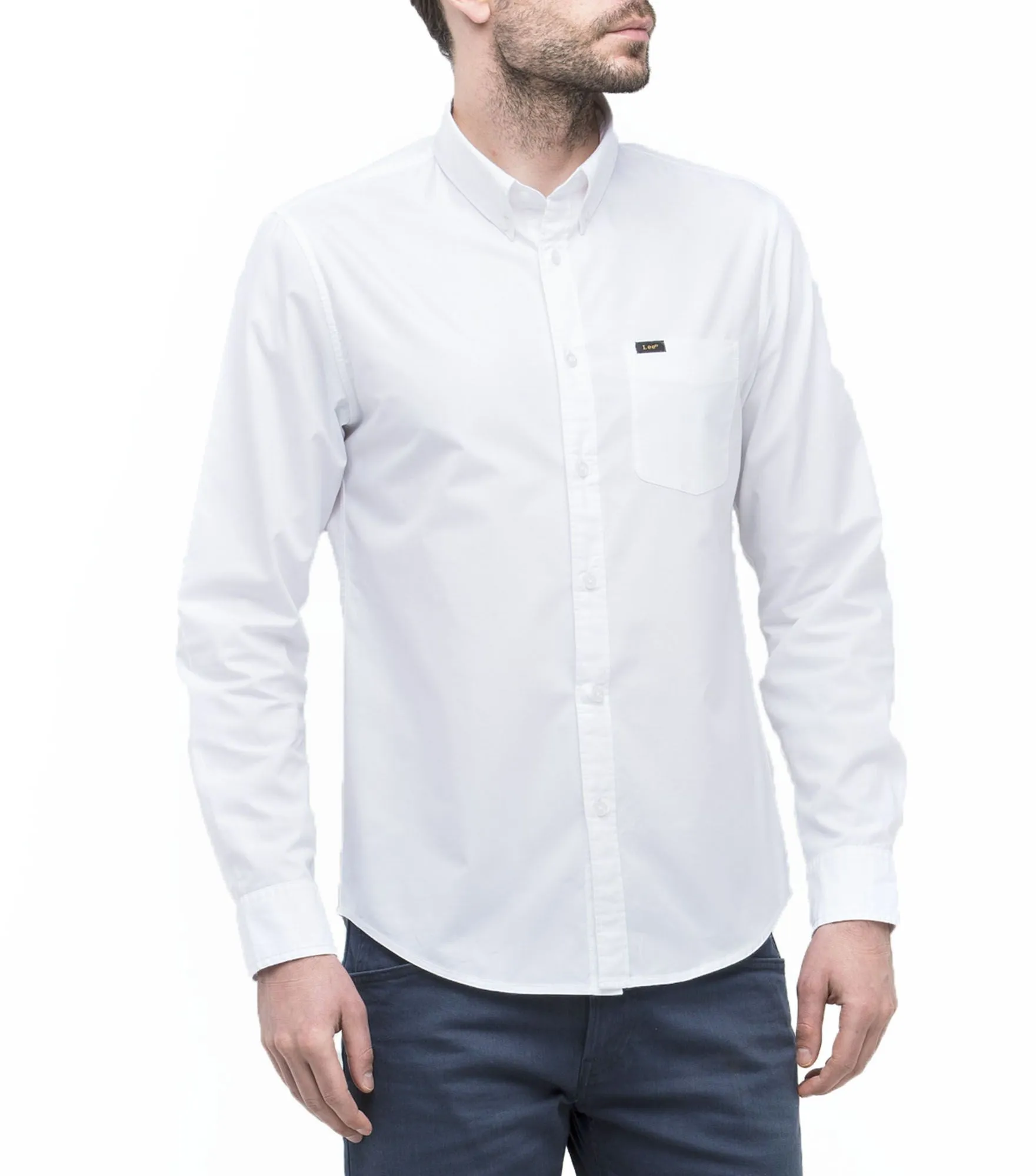 Lee Button Down Long Sleeve Plain Shirt White