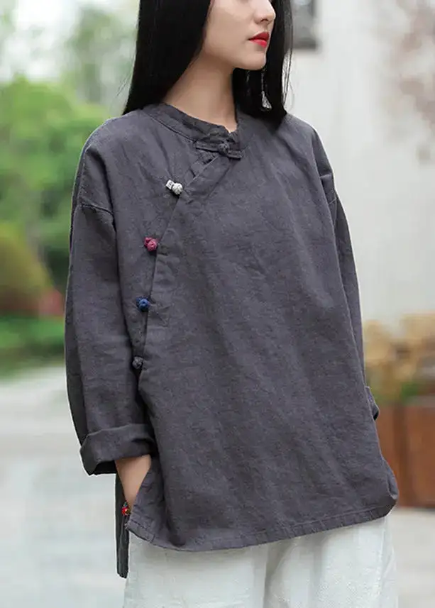 Loose Yellow Button Low High Design Linen Shirt Long Sleeve CG1044