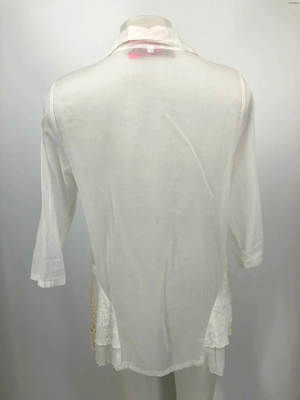 MARILU White Cotton Blend Made in Italy Button Up Short Sleeves Top