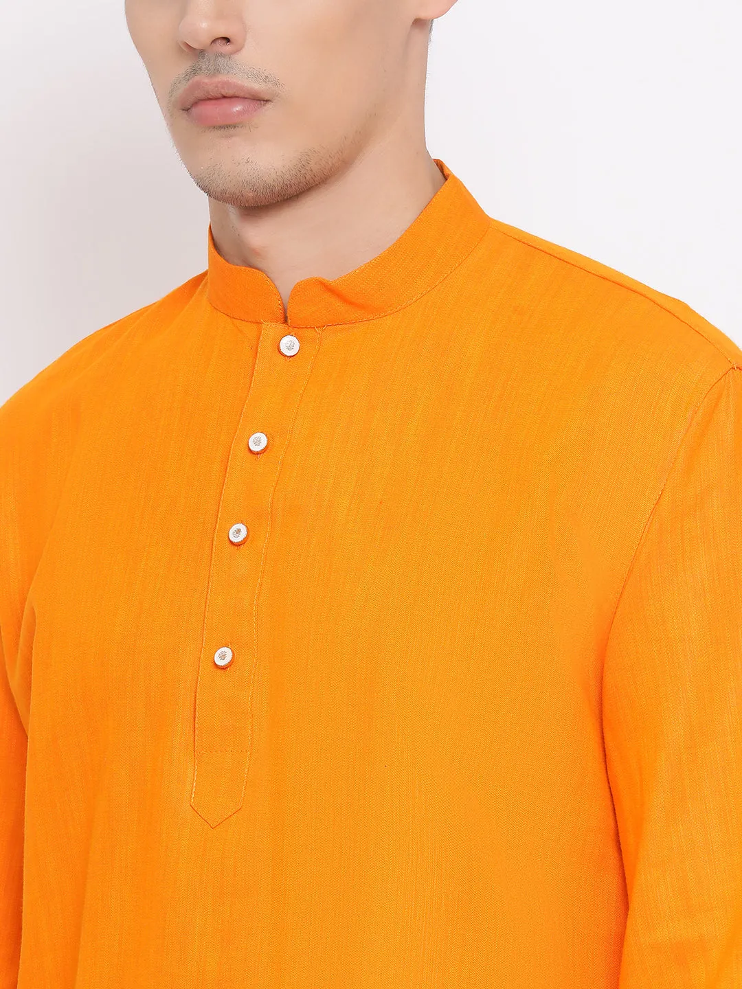 Men's Orange Cotton Blend Kurta