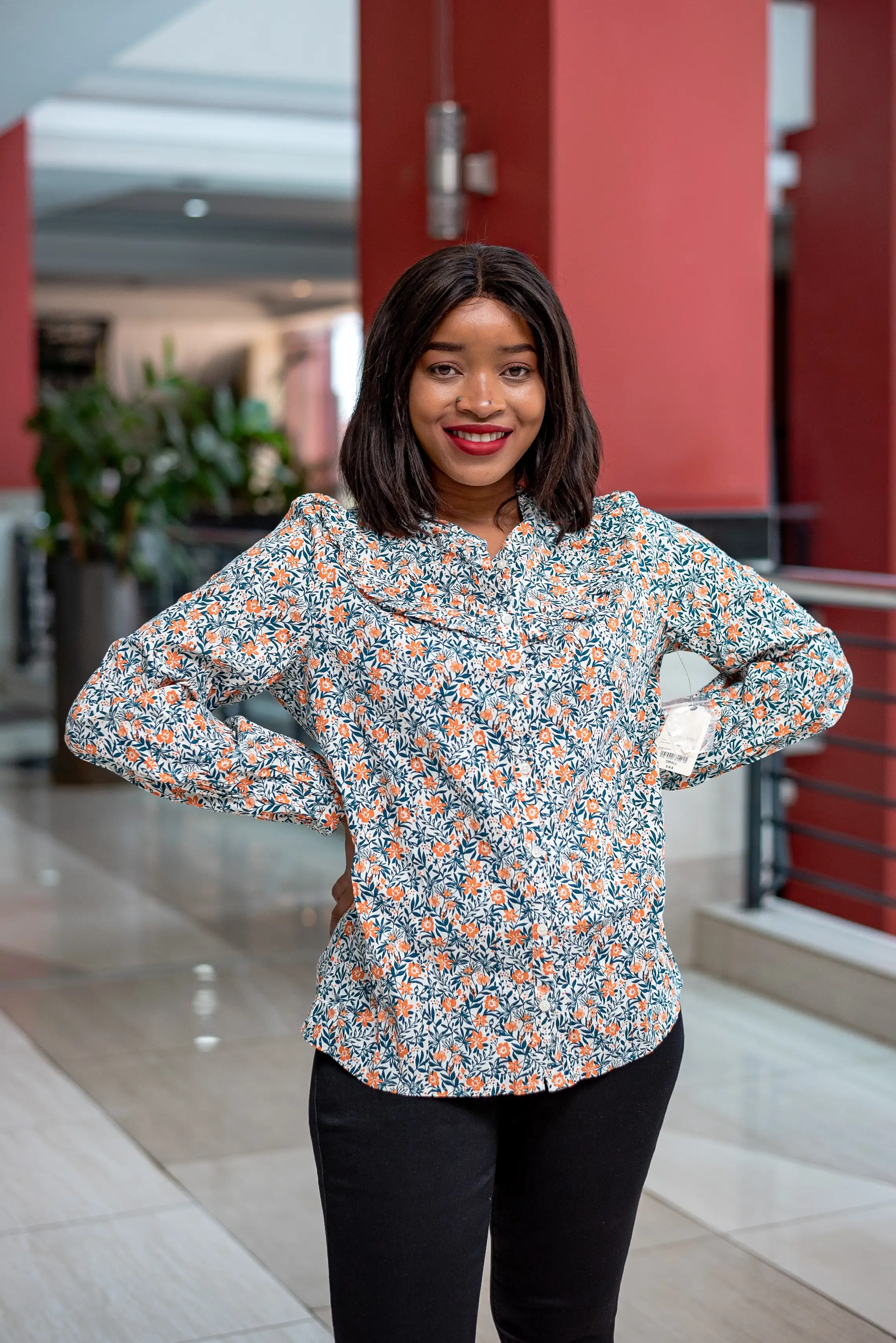 Orange floral button shirt