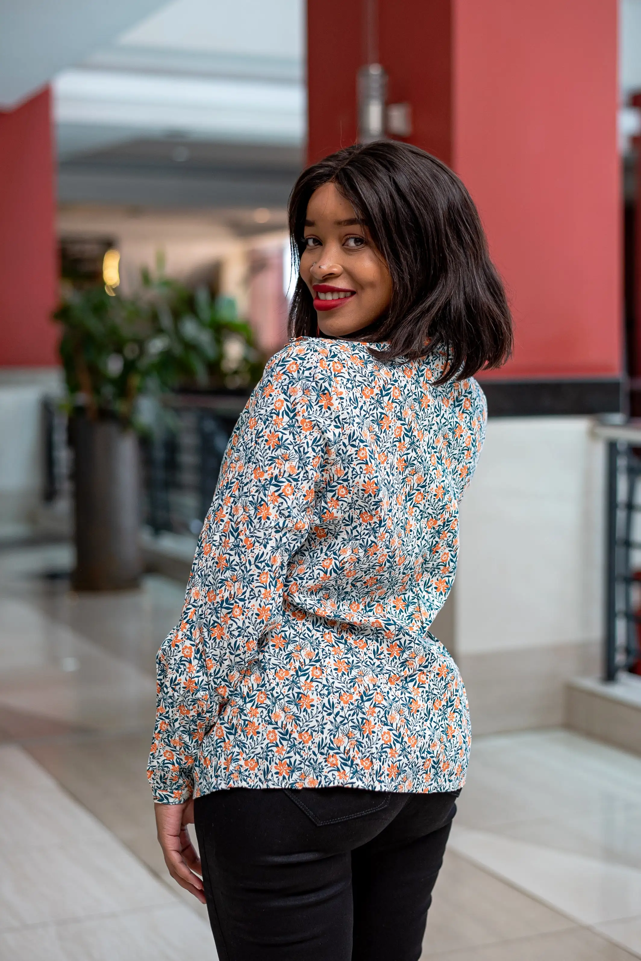 Orange floral button shirt