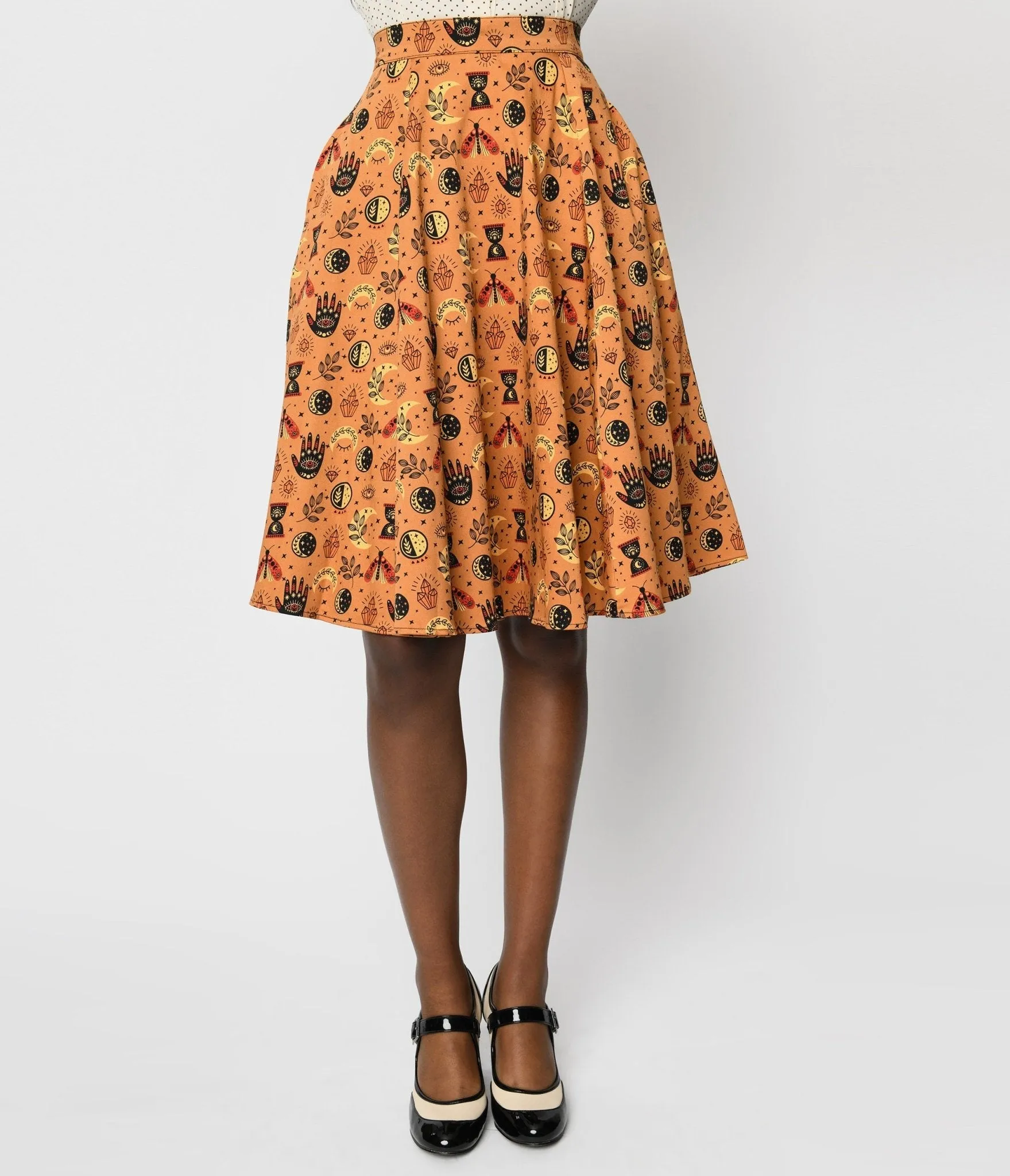 Orange Witchy Medallion Print Swing Skirt