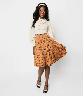 Orange Witchy Medallion Print Swing Skirt