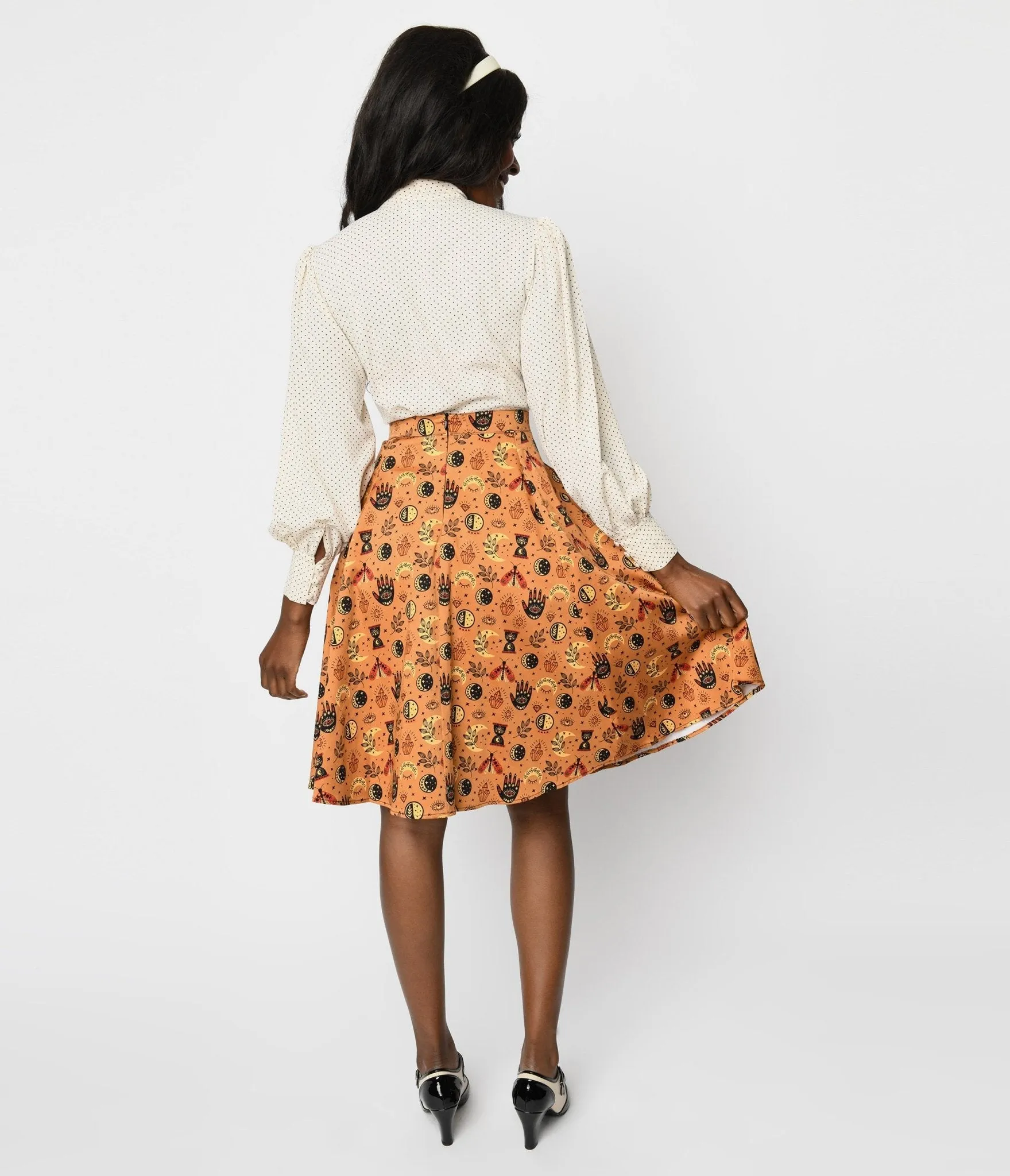 Orange Witchy Medallion Print Swing Skirt