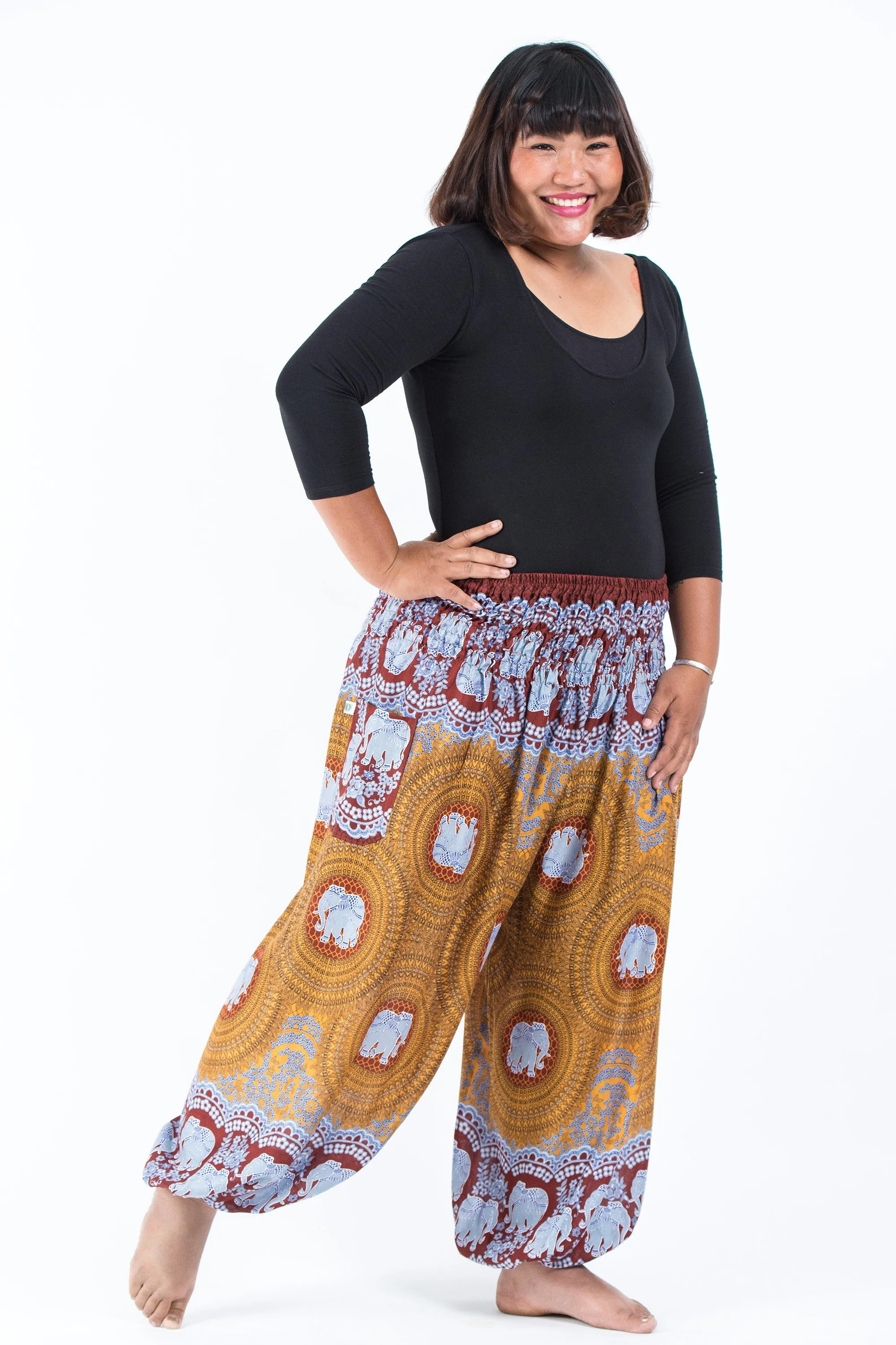 Plus Size Mandala Elephant Women's Elephant Pants in Bronze