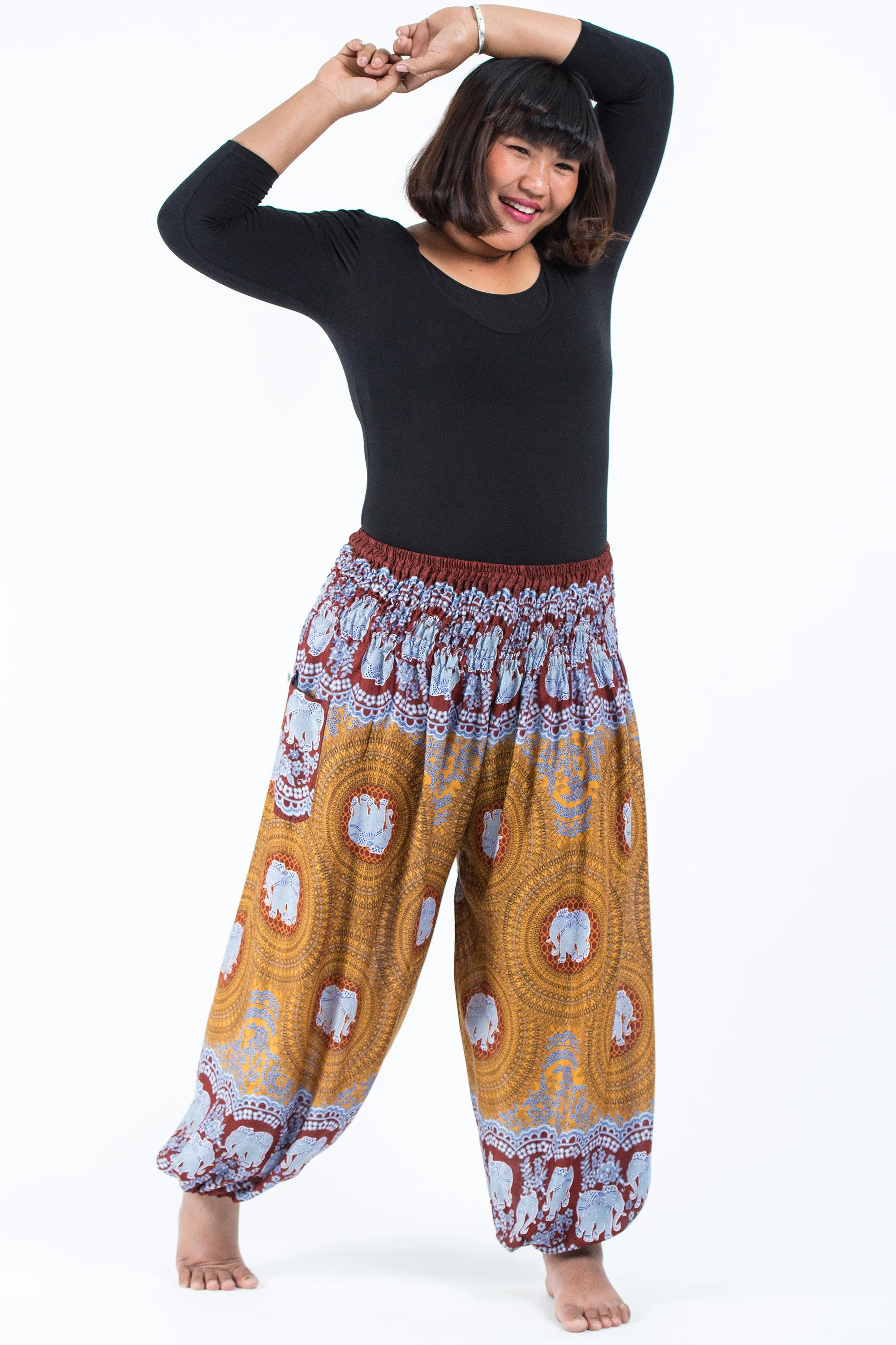 Plus Size Mandala Elephant Women's Elephant Pants in Bronze