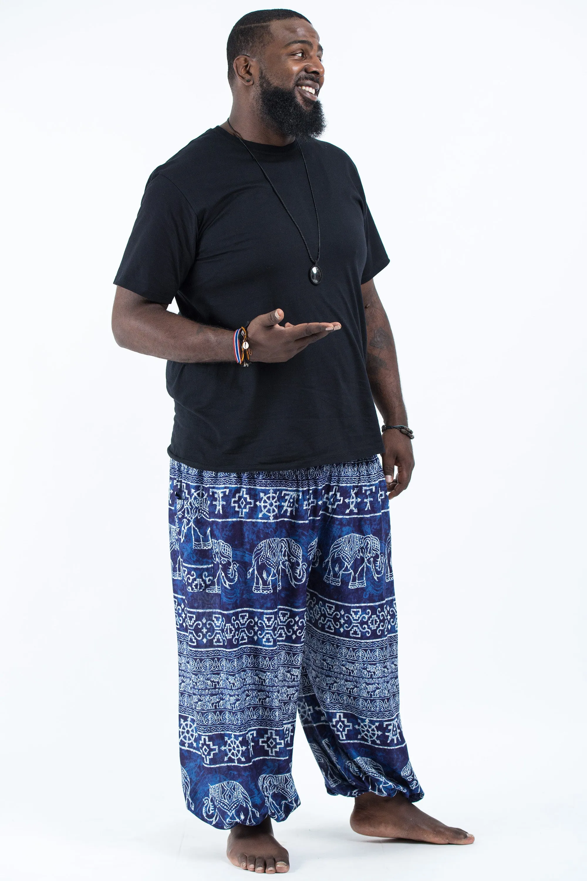 Plus Size Marble Elephant Men's Elephant Pants in Blue