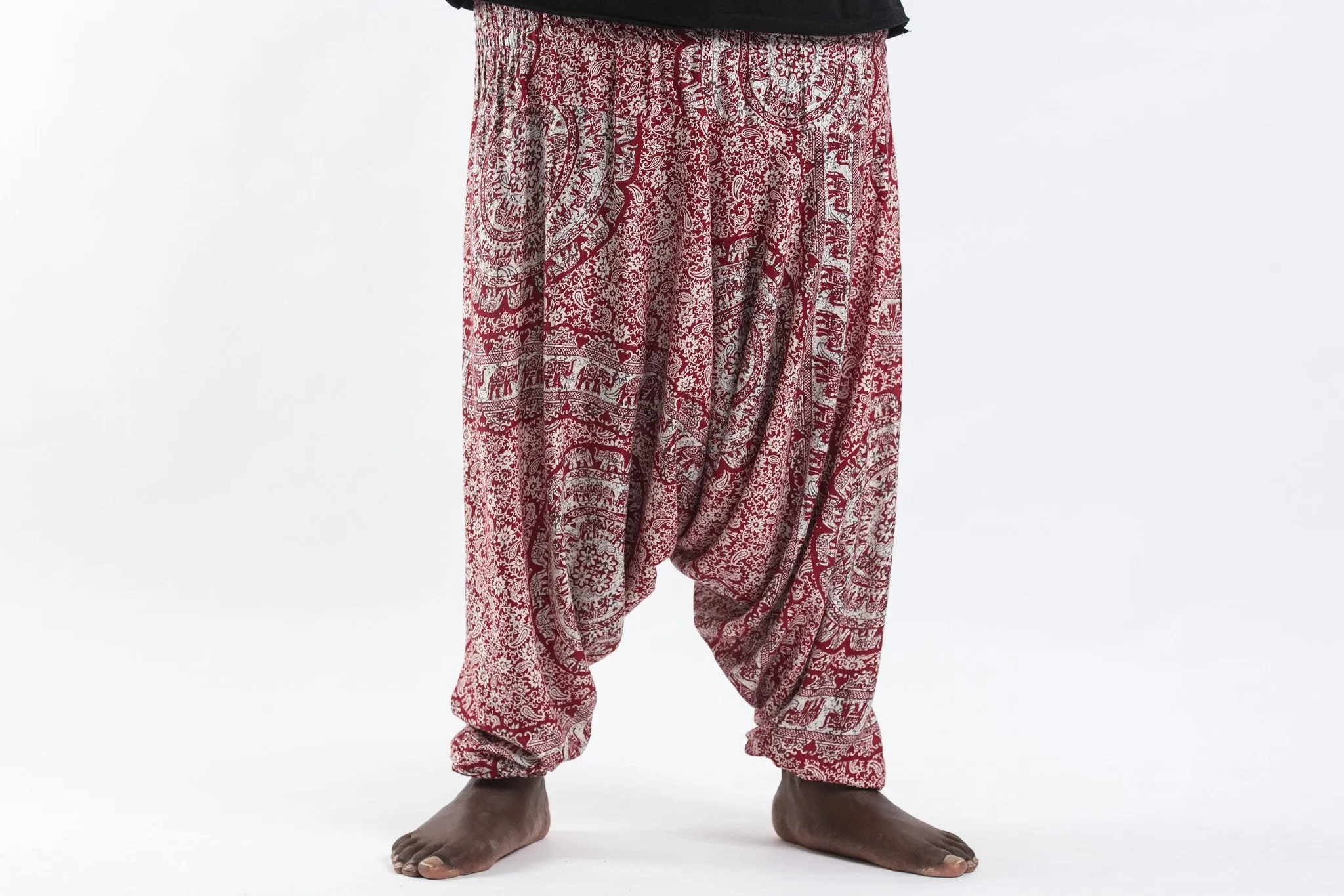 Plus Size Paisley Elephant Drop Crotch Men's Elephant Pants in Red