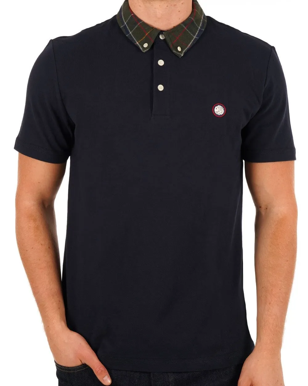 Pretty Green Thomas Check Collar Polo Navy