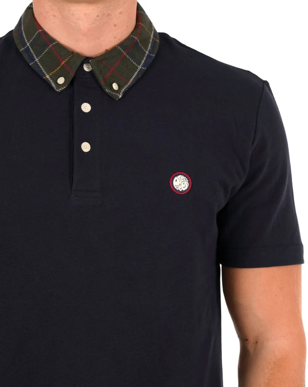 Pretty Green Thomas Check Collar Polo Navy