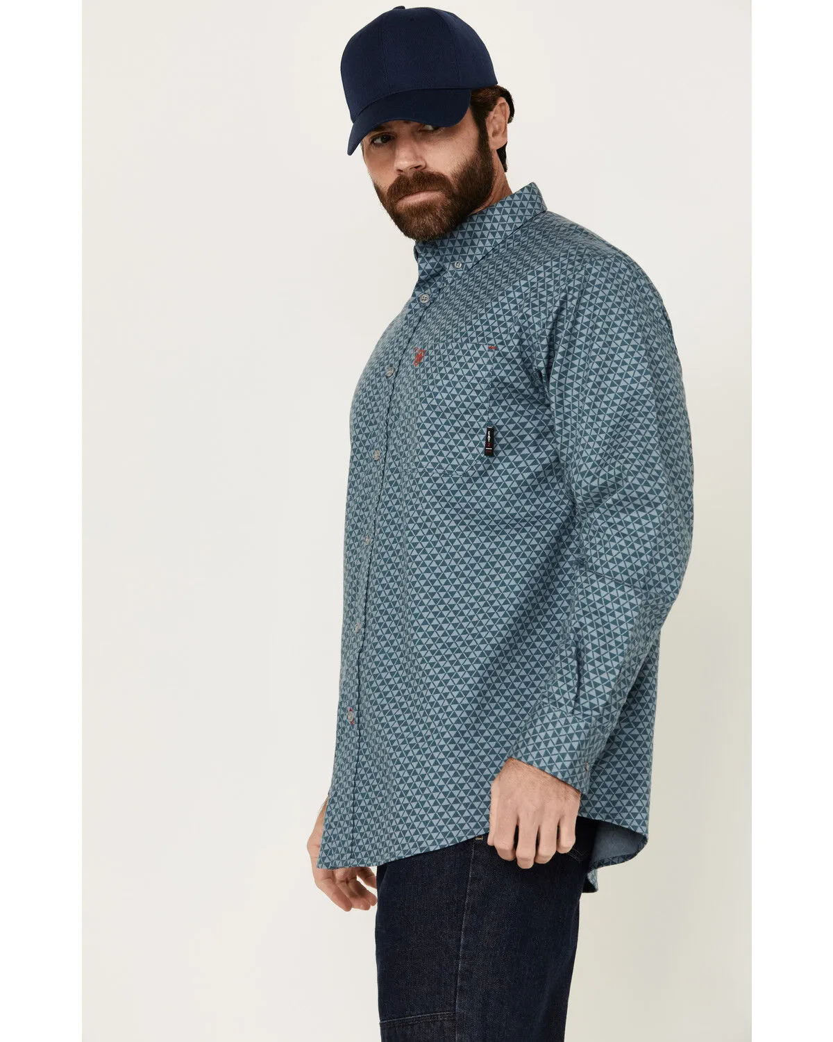 Product Name:  Ariat Men's FR Appalachia Geo Print Long Sleeve Button-Down Stretch Work Shirt