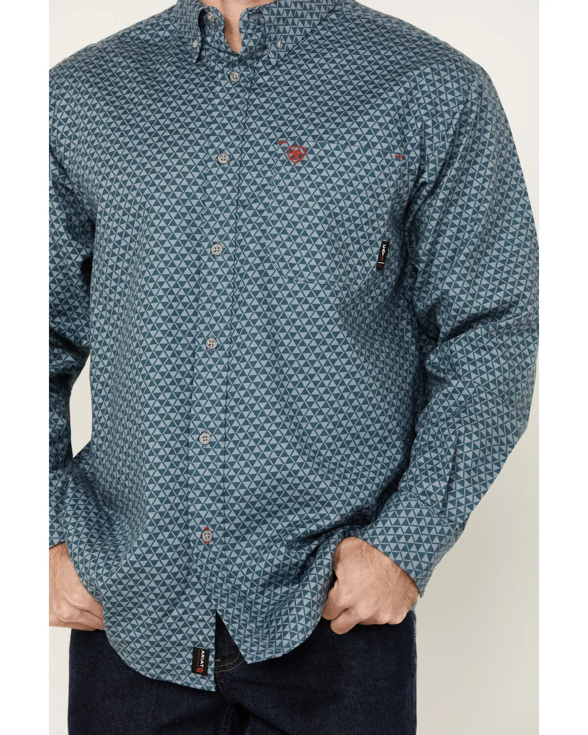 Product Name:  Ariat Men's FR Appalachia Geo Print Long Sleeve Button-Down Stretch Work Shirt