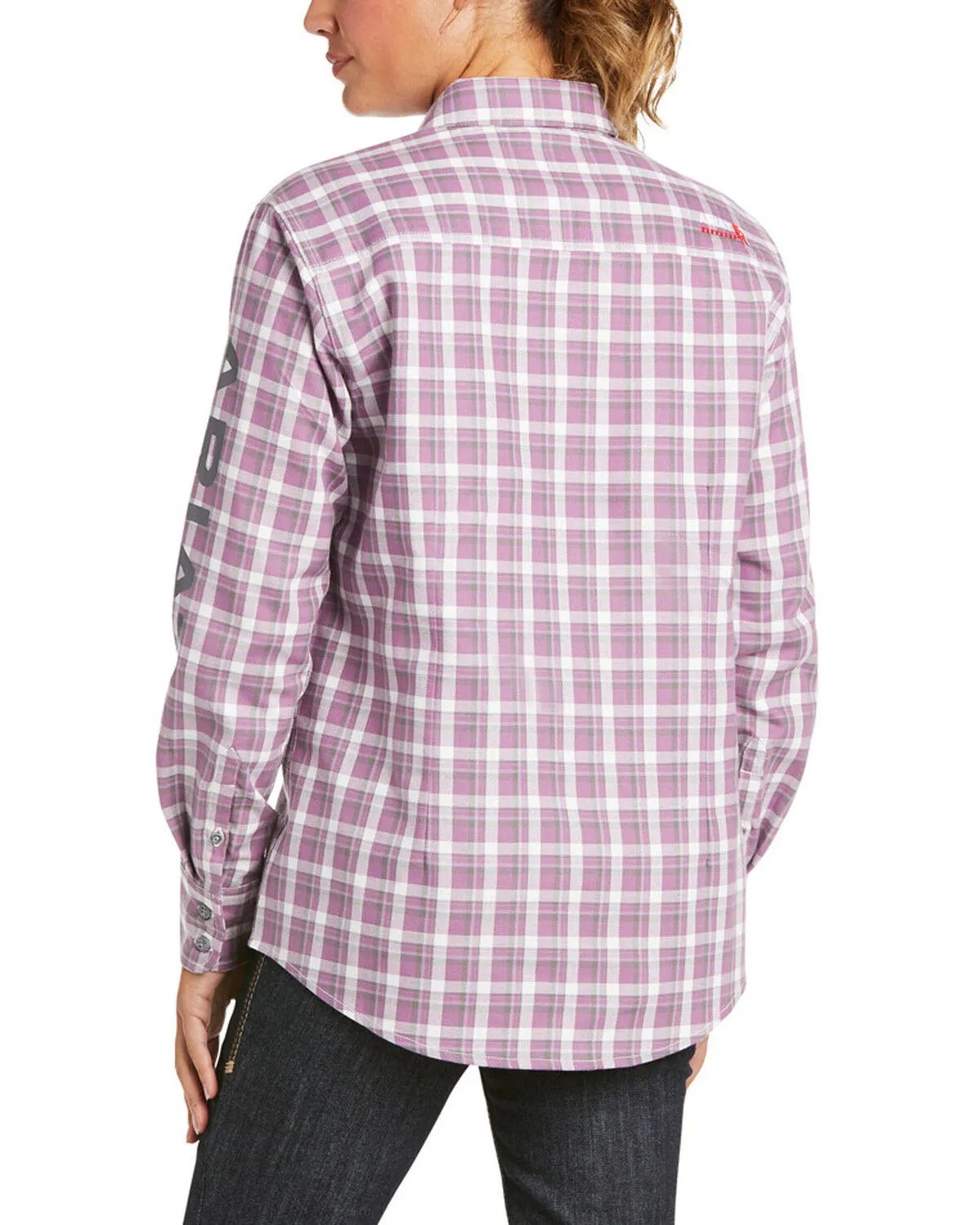 Product Name:  Ariat Women's FR Plaid Print Aja Logo Long Sleeve Button Work Shirt