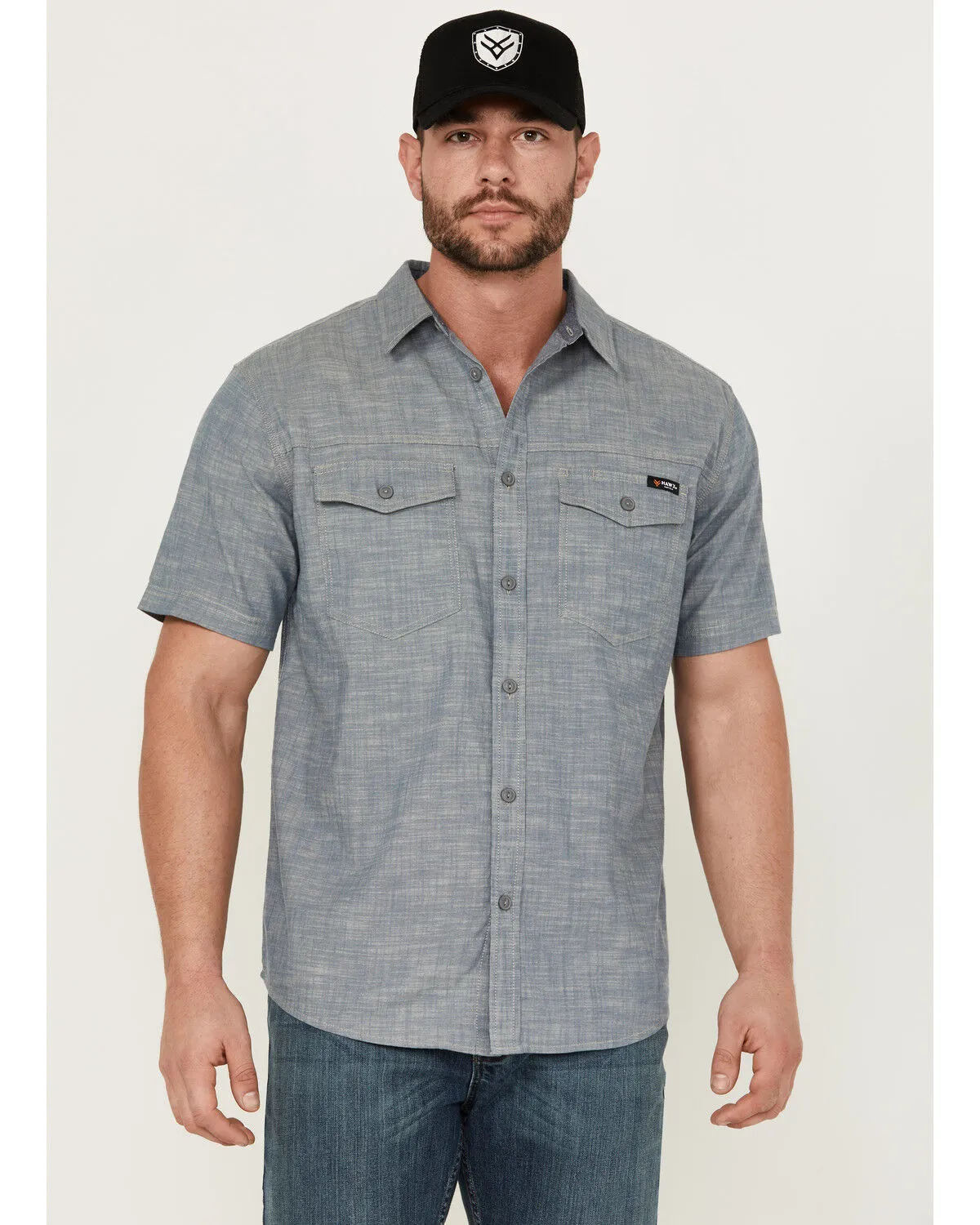 Product Name:  Hawx Men's Chambray Short Sleeve Button-Down Stretch Work Shirt - Tall