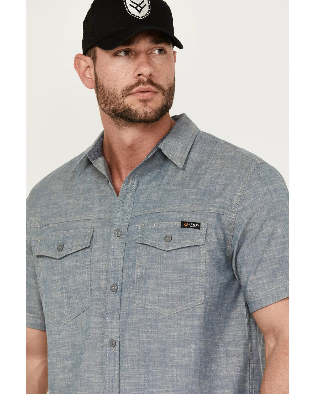 Product Name:  Hawx Men's Chambray Short Sleeve Button-Down Stretch Work Shirt - Tall