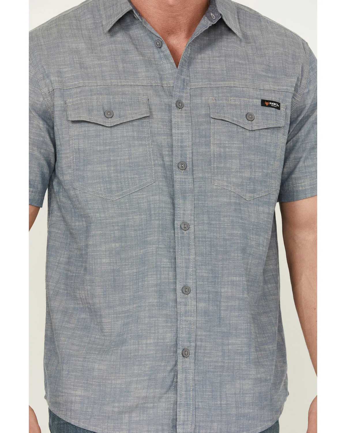 Product Name:  Hawx Men's Chambray Short Sleeve Button-Down Stretch Work Shirt - Tall