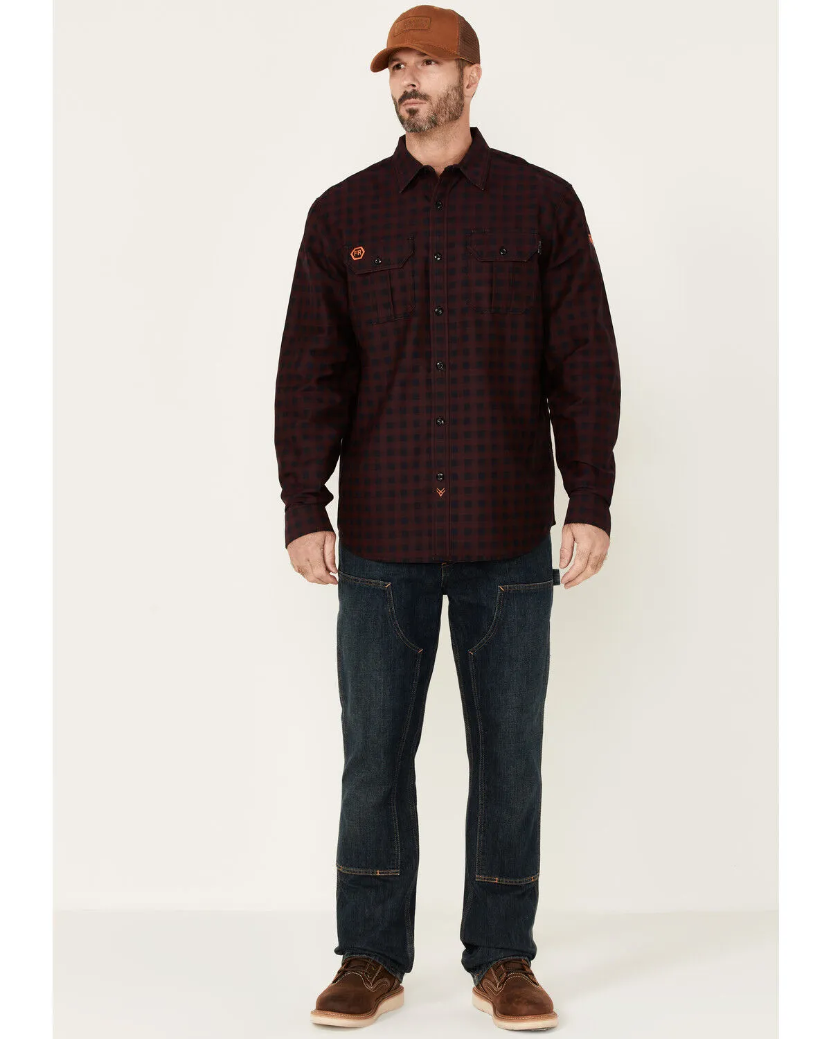 Product Name:  Hawx Men's FR Check Plaid Print Long Sleeve Button-Down Work Shirt