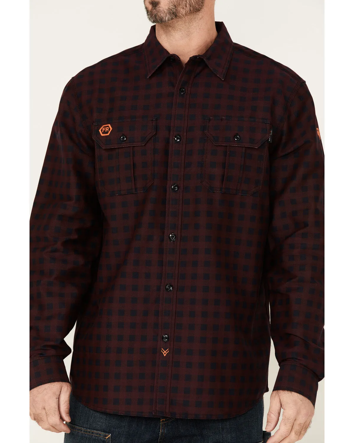 Product Name:  Hawx Men's FR Check Plaid Print Long Sleeve Button-Down Work Shirt