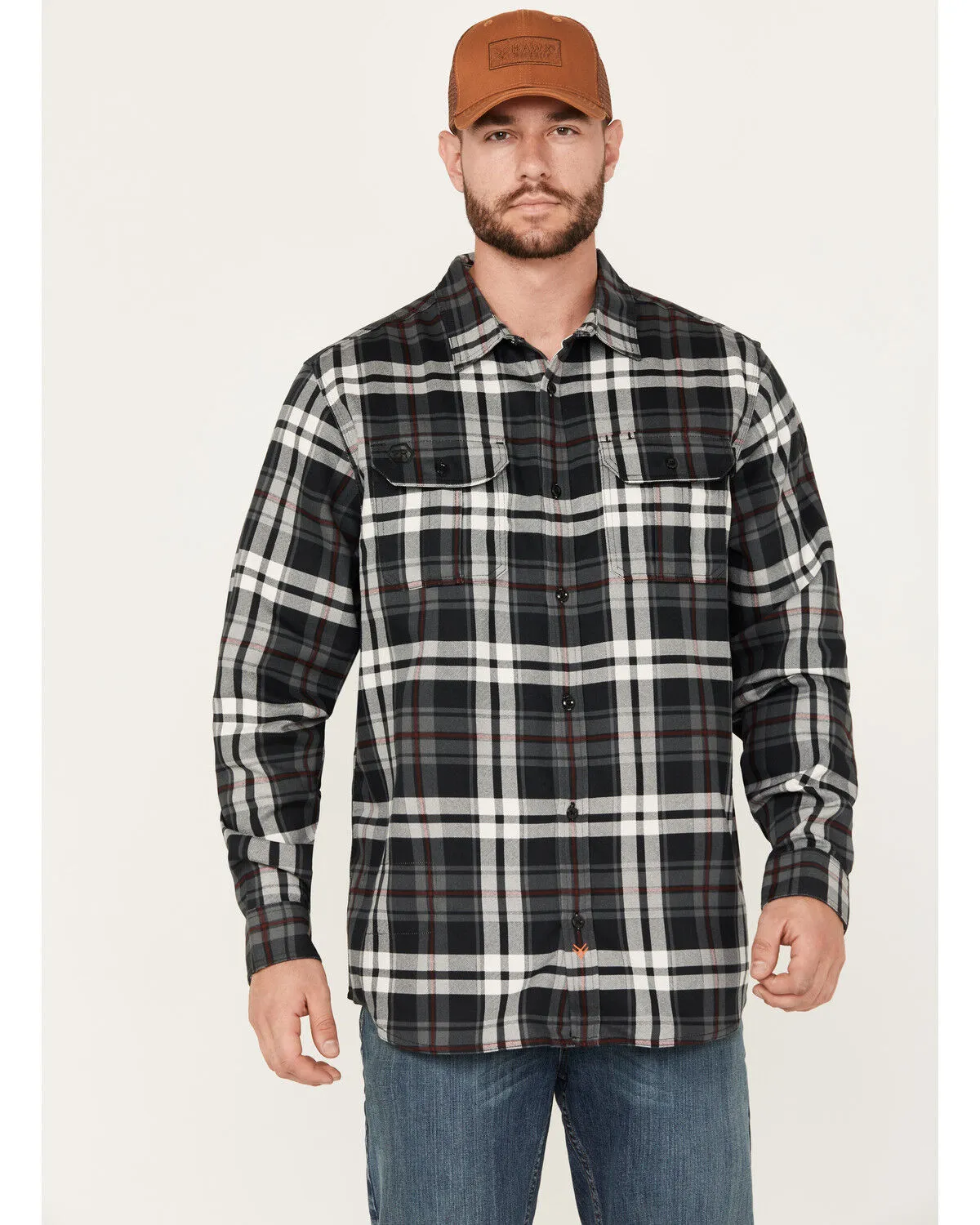 Product Name:  Hawx Men's FR Plaid Print Long Sleeve Button-Down Work Shirt