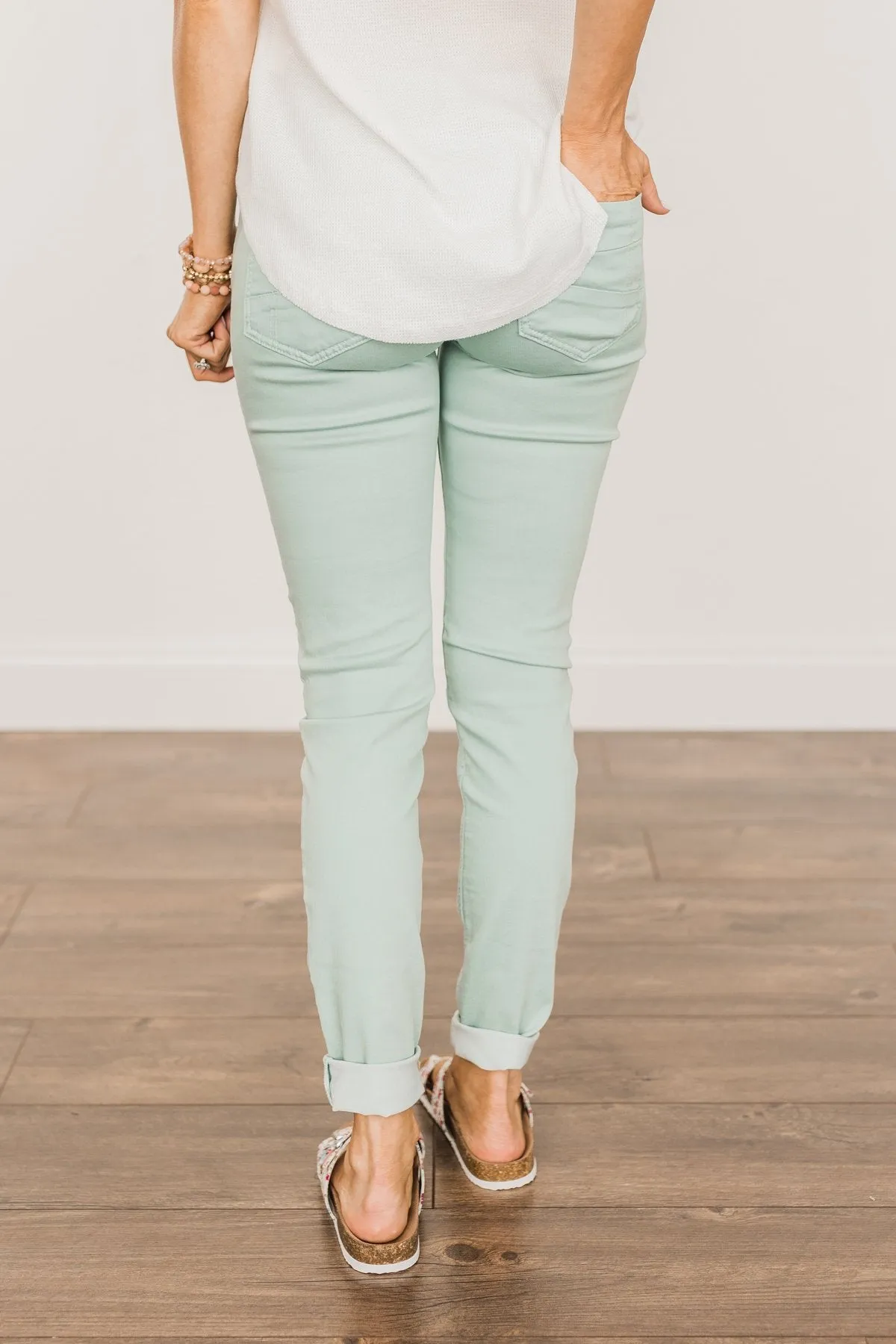 Rubberband Stretch Colored Skinny Jeans- Dusty Teal