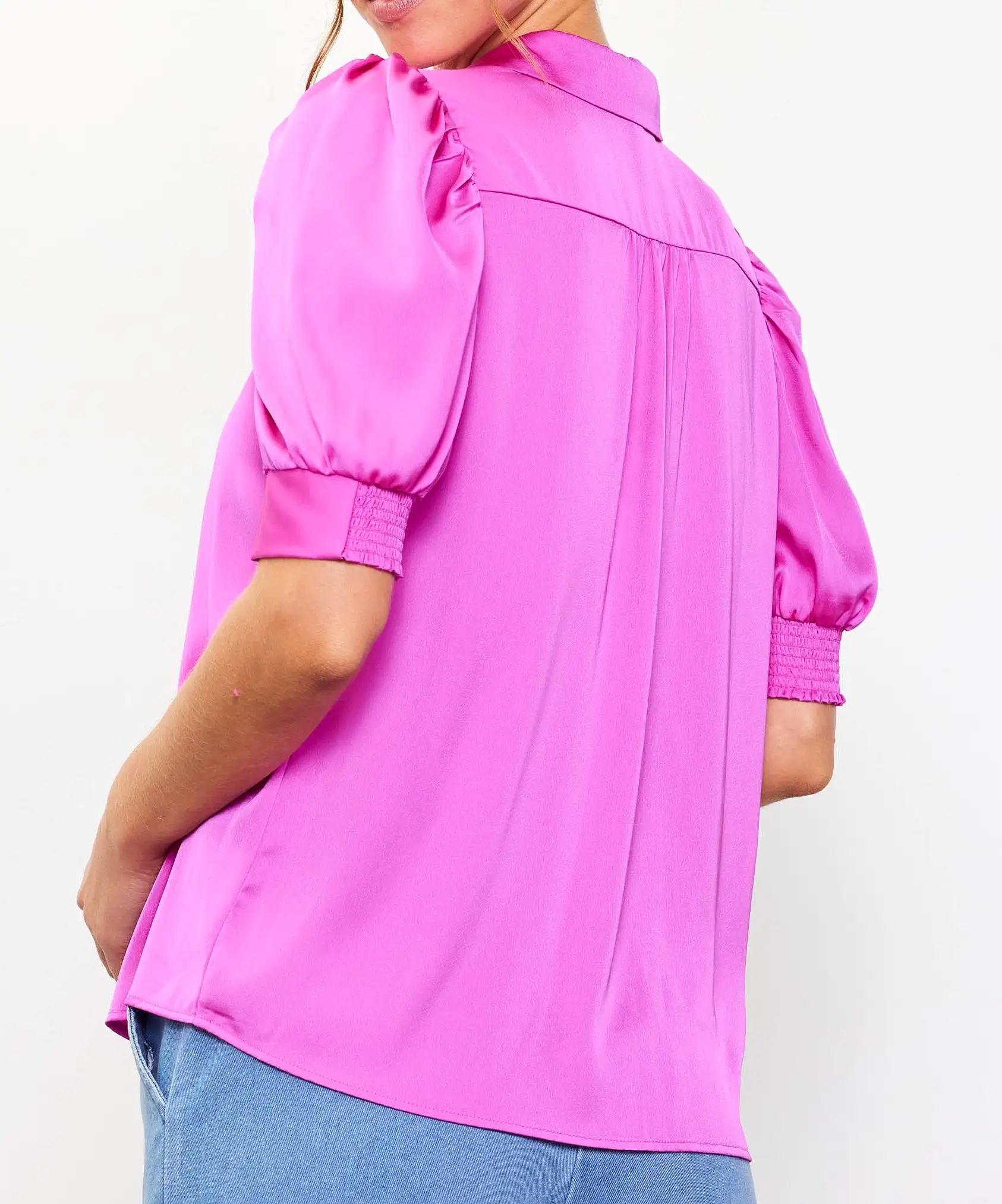 Shirred Sleeve Blouse - Rose Violet