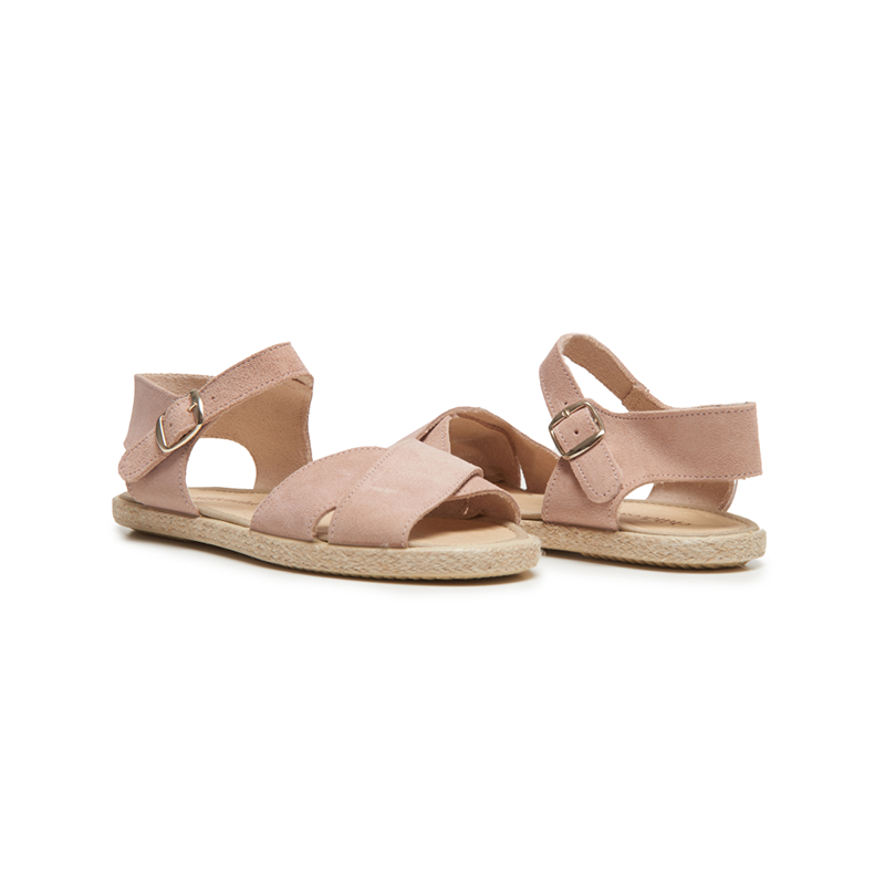 Suede Crossed Espadrille Sandal in Peach