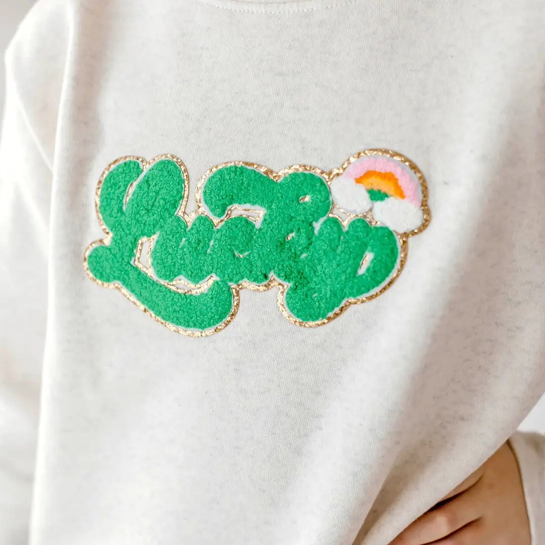 Sweet Wink Lucky Script Patch St. Patrick's Day Adult Sweatshirt - Natural