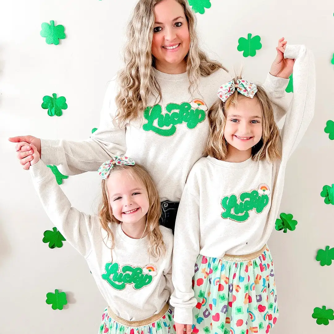 Sweet Wink Lucky Script Patch St. Patrick's Day Sweatshirt - Natural