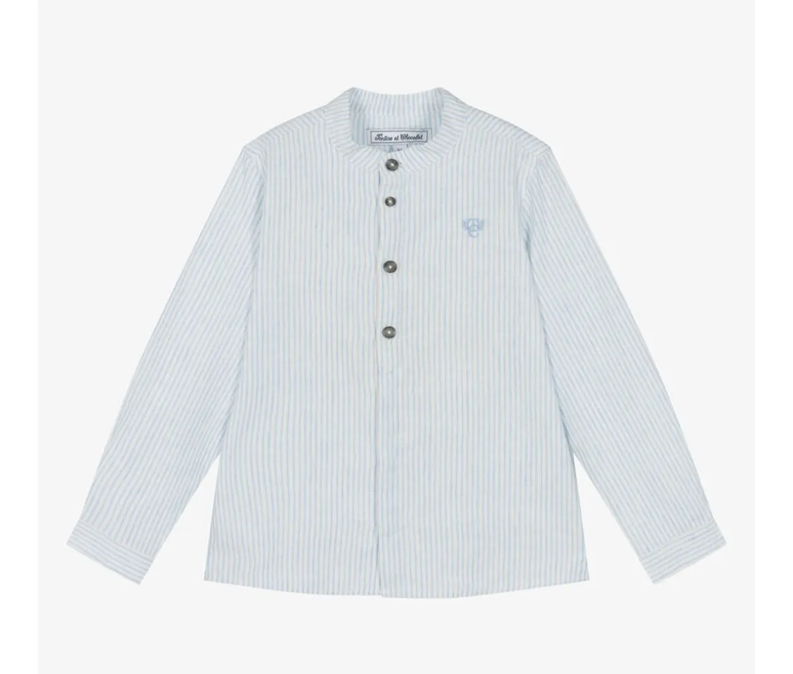 Tartine Mandarin Collar Stripe Button Up Shirt