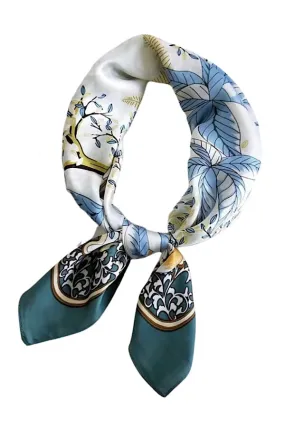 Teal Blue Print Satin Scarf