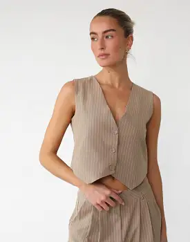 Tiffanie Vest (Beige Pinstripe)