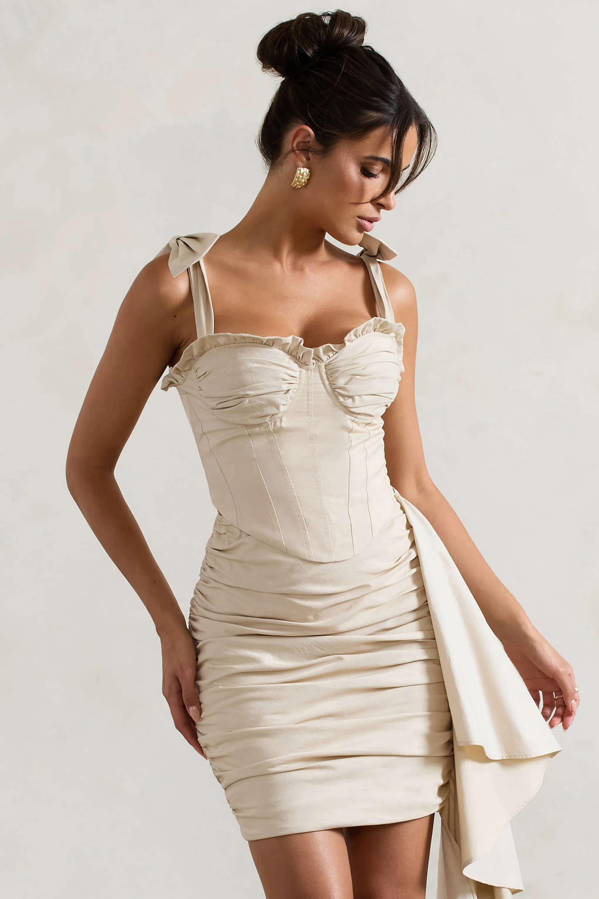 Valentine | Ivory Ruffled Corset Top With Tie Straps