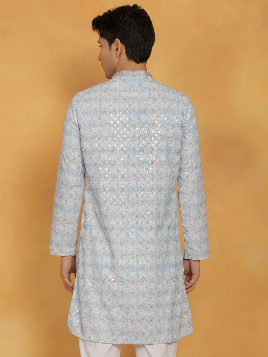 VASTRAMAY Men's Aqua Cotton Blend Kurta