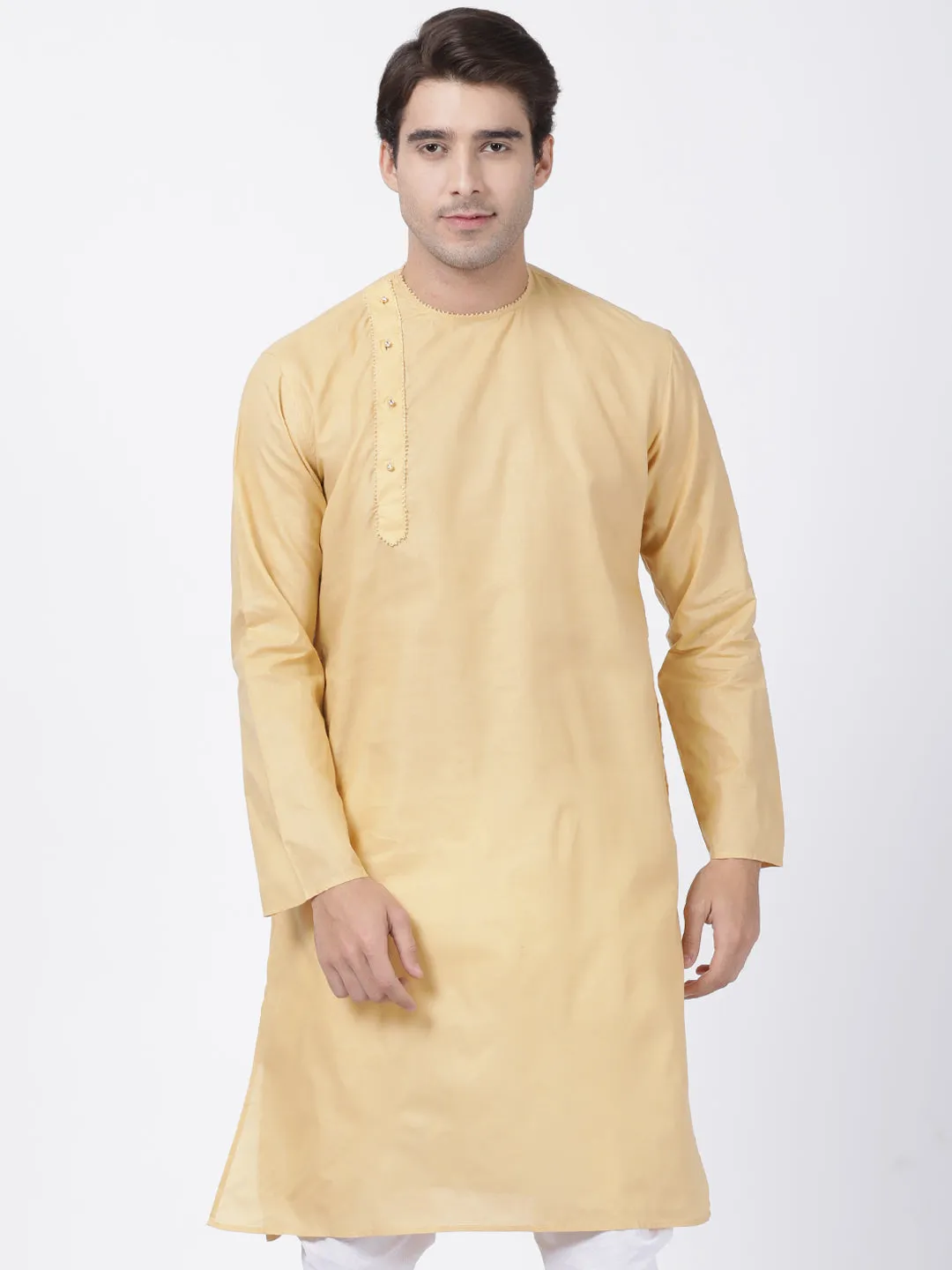 VASTRAMAY Men's Beige Cotton Blend Kurta