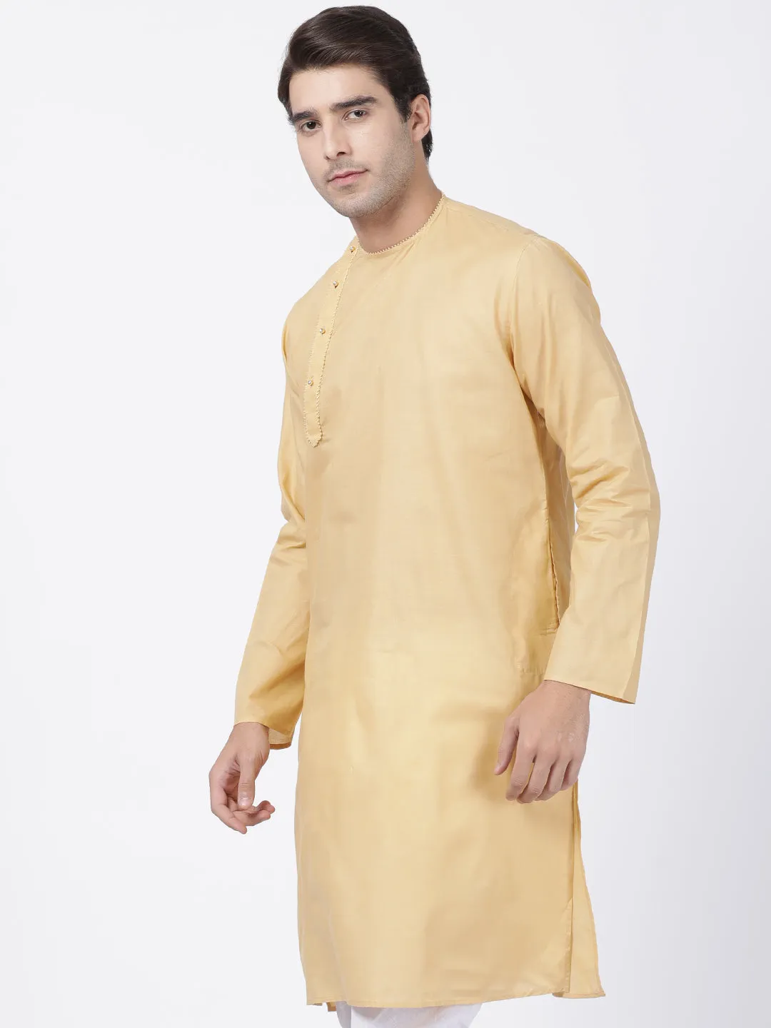 VASTRAMAY Men's Beige Cotton Blend Kurta