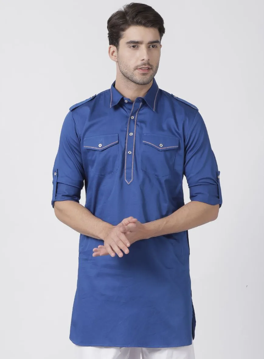 VASTRAMAY Men's Blue Cotton Blend Kurta