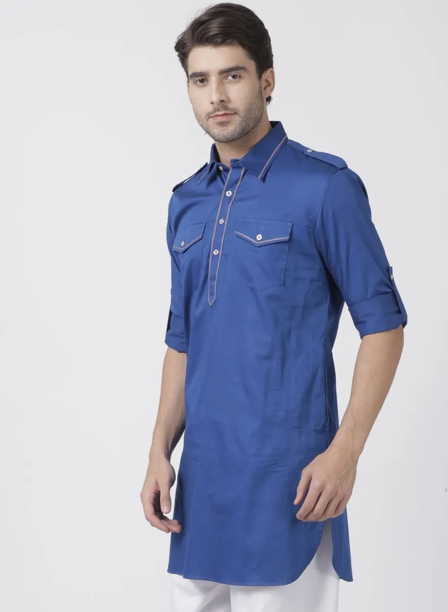 VASTRAMAY Men's Blue Cotton Blend Kurta