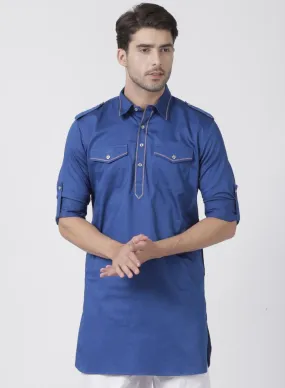 VASTRAMAY Men's Blue Cotton Blend Kurta