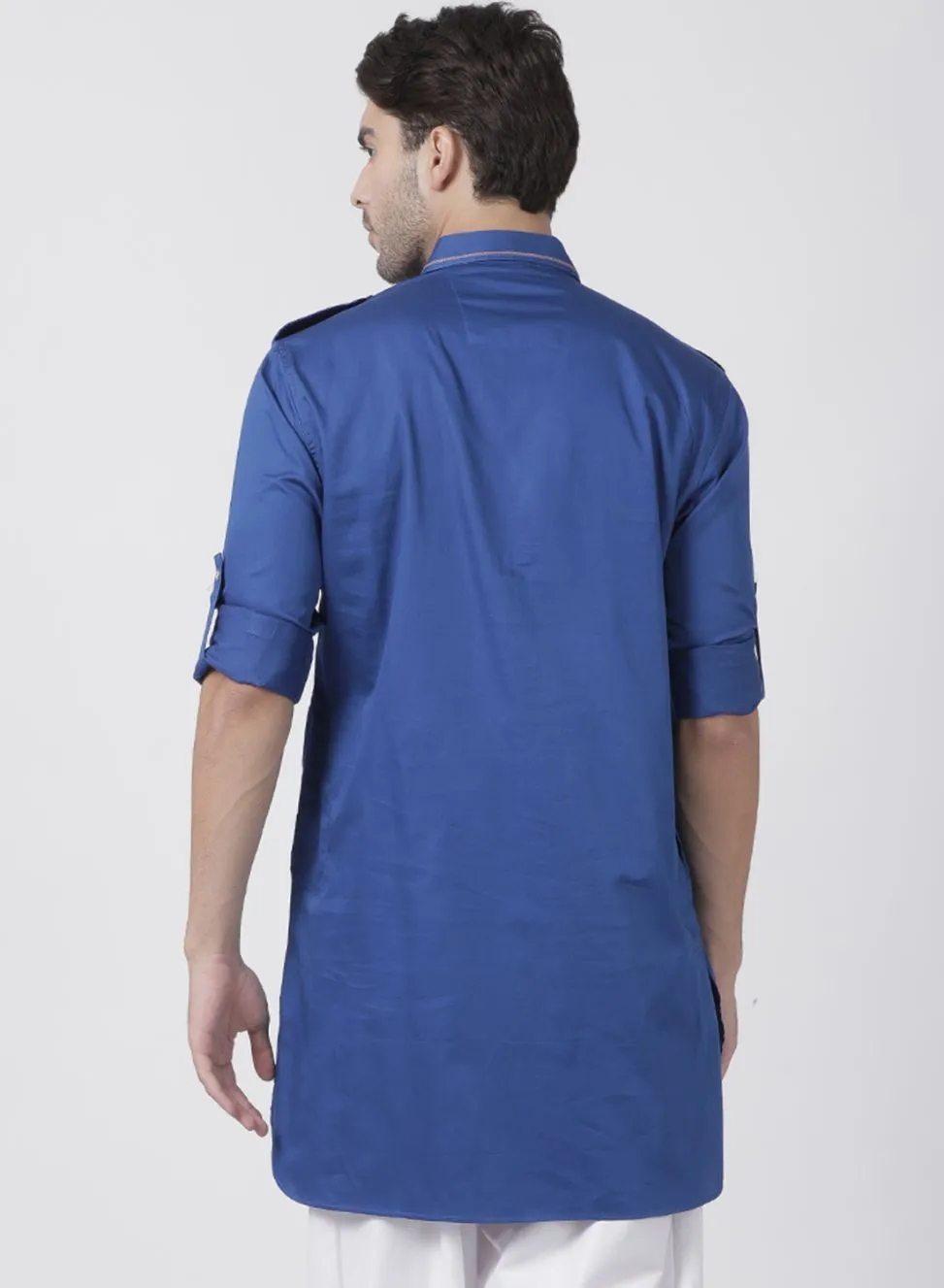 VASTRAMAY Men's Blue Cotton Blend Kurta