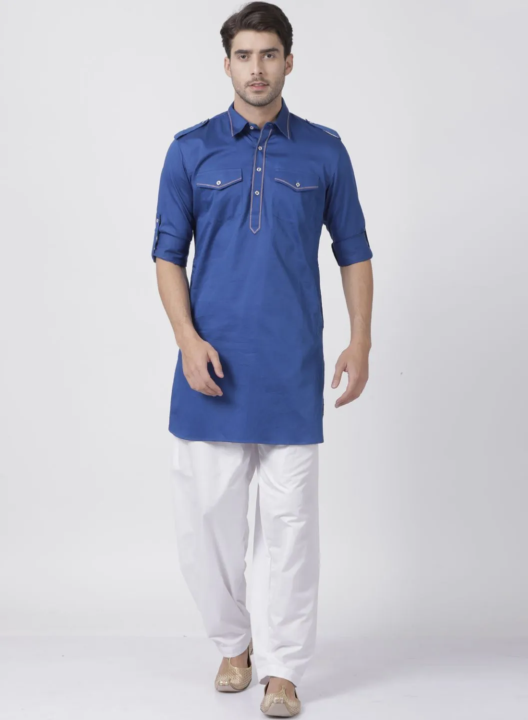 VASTRAMAY Men's Blue Cotton Blend Kurta