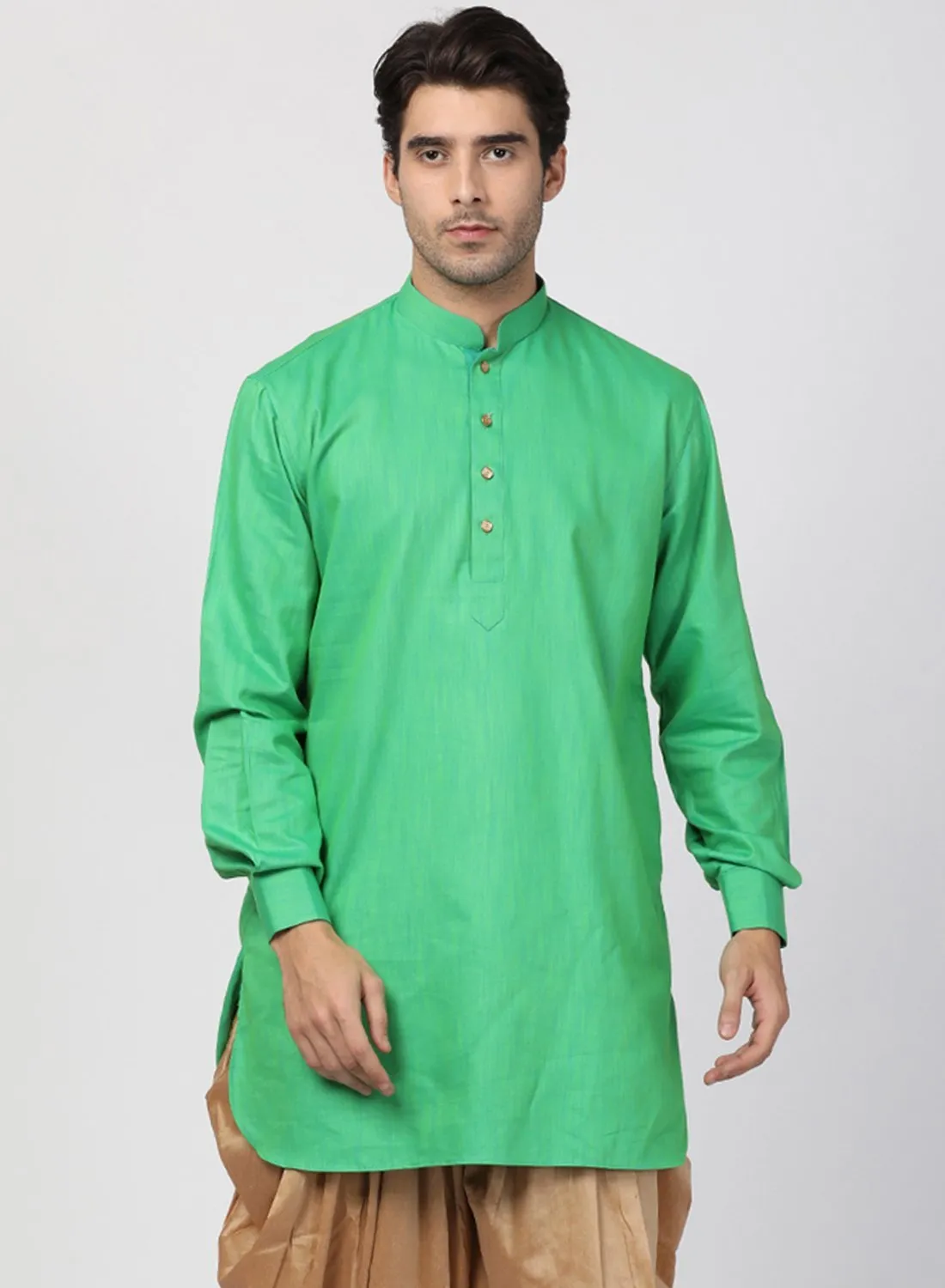 VASTRAMAY Men's Green Cotton Blend Kurta