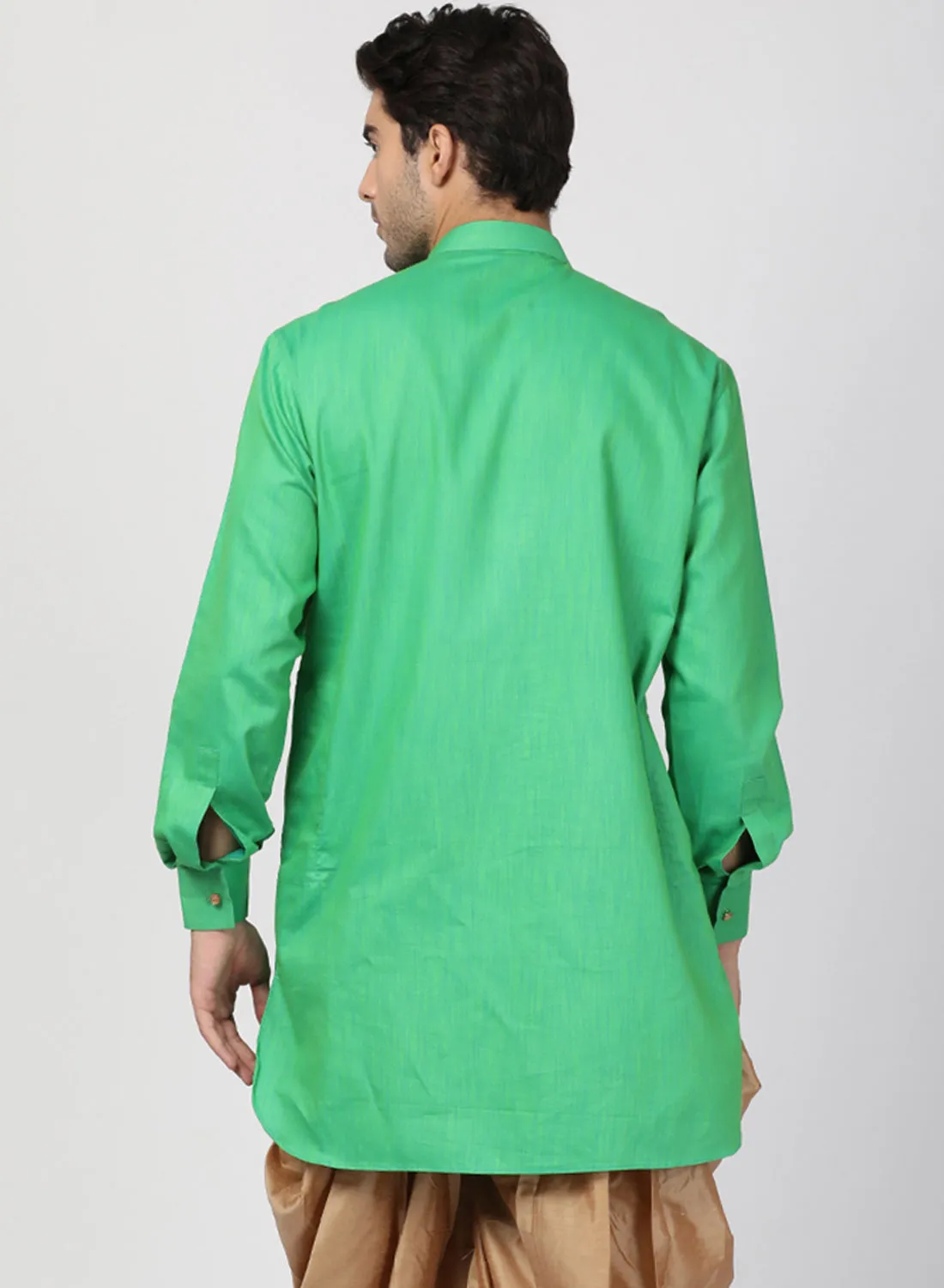 VASTRAMAY Men's Green Cotton Blend Kurta